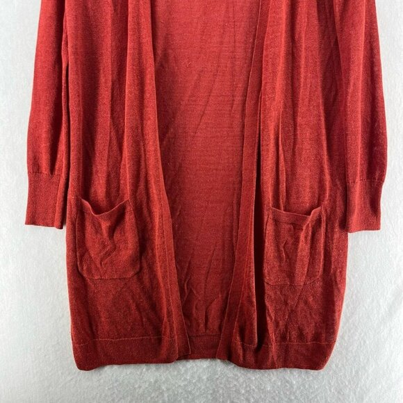 Halogen Sweater Women's XS Red Knit Linen Blend Open Front Pocket Tunic Cardigan - Picture 7 of 12